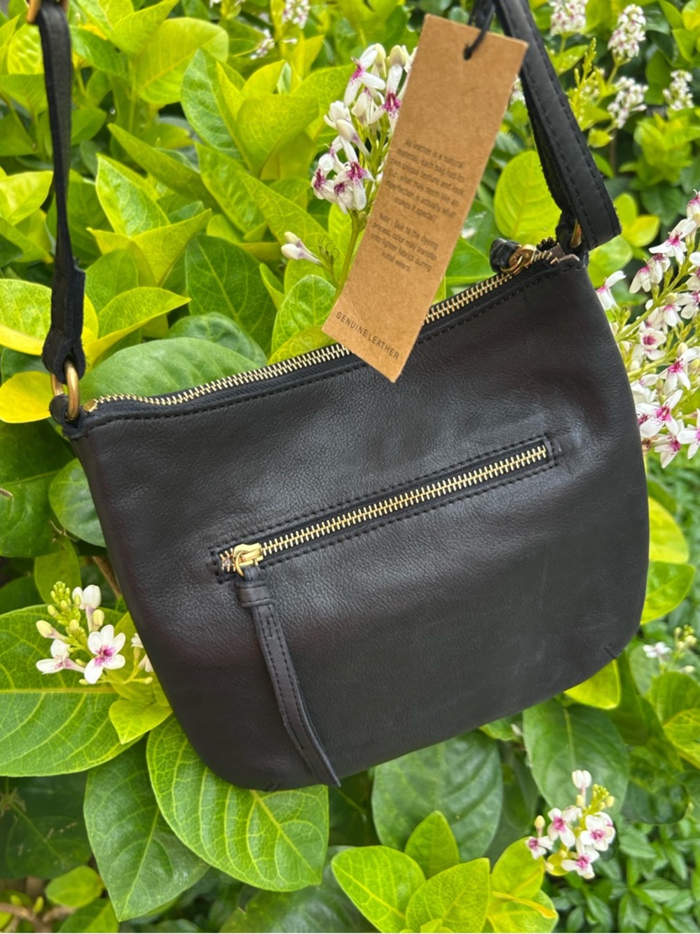 margot  black Leather linen Interior SM remy hobo crossbody bag purse adj. strap